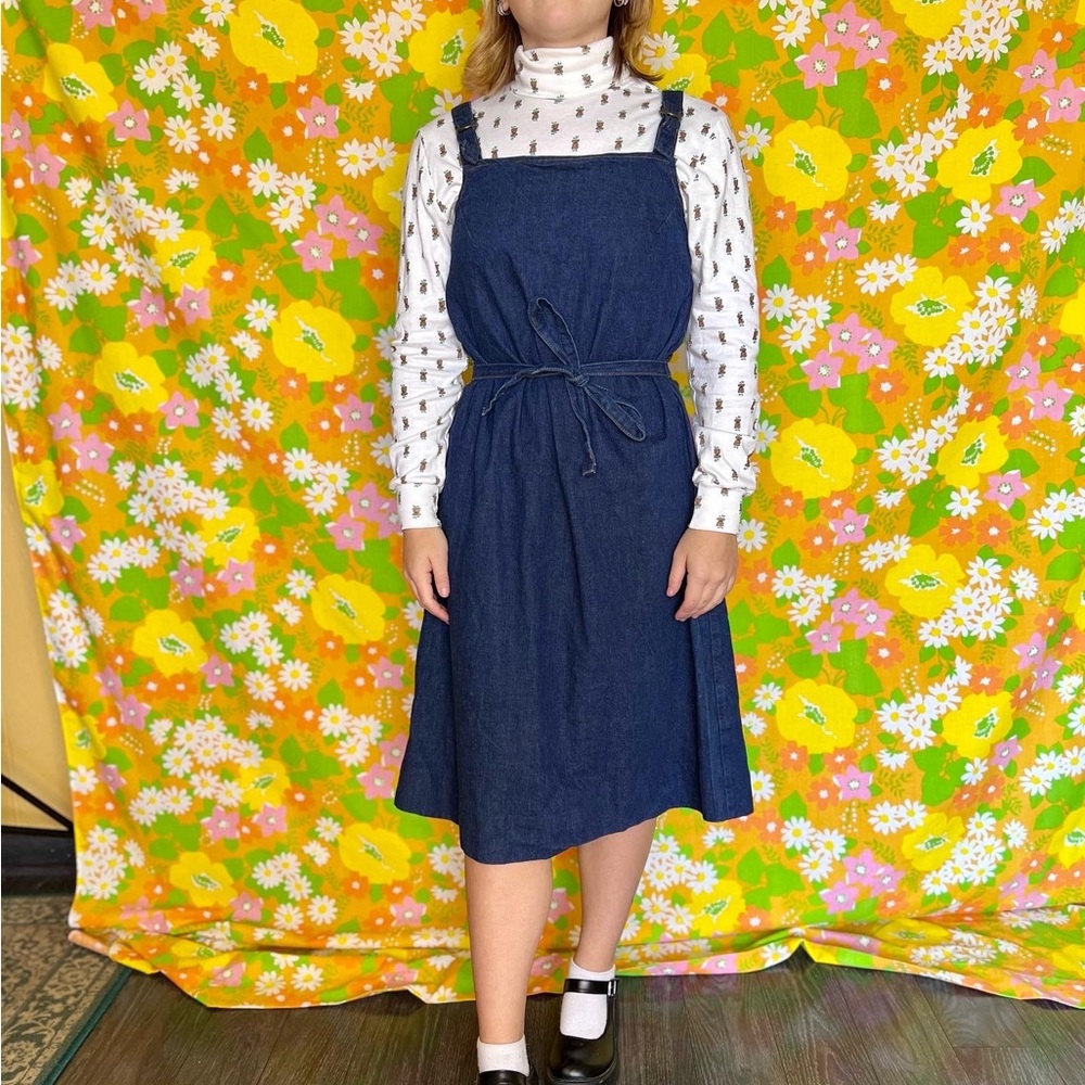 Vintage 70s denim apron overall dress.